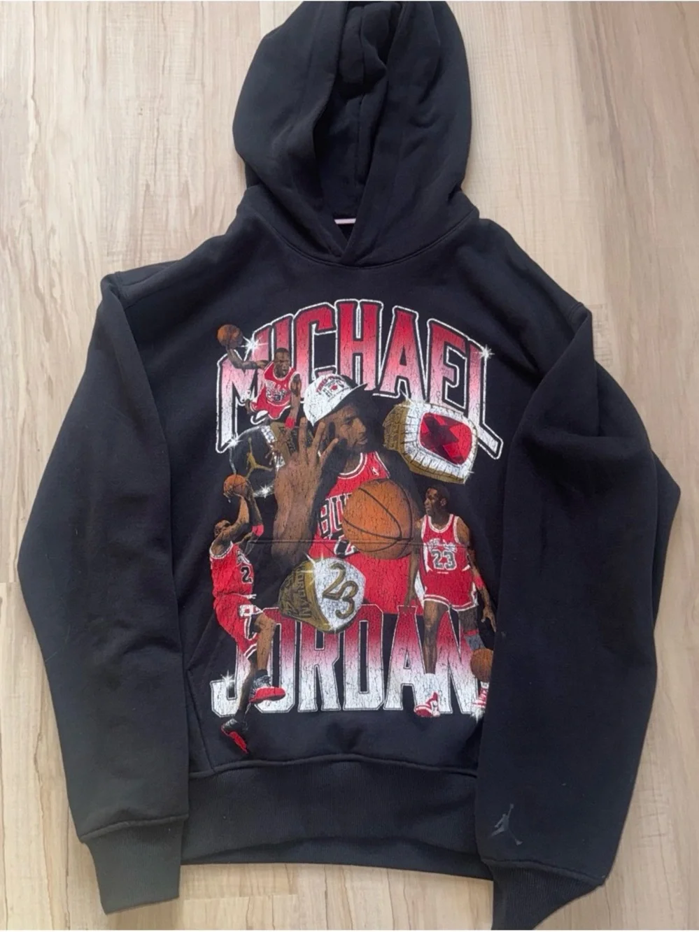 Jordan Black Hoodie with Red and White Michael Jordan Graphic